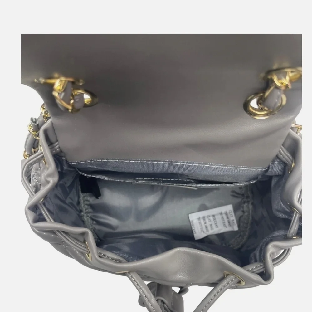 Badgely Mischka quilted mini  backpack, gray with gold tone hardware NWT